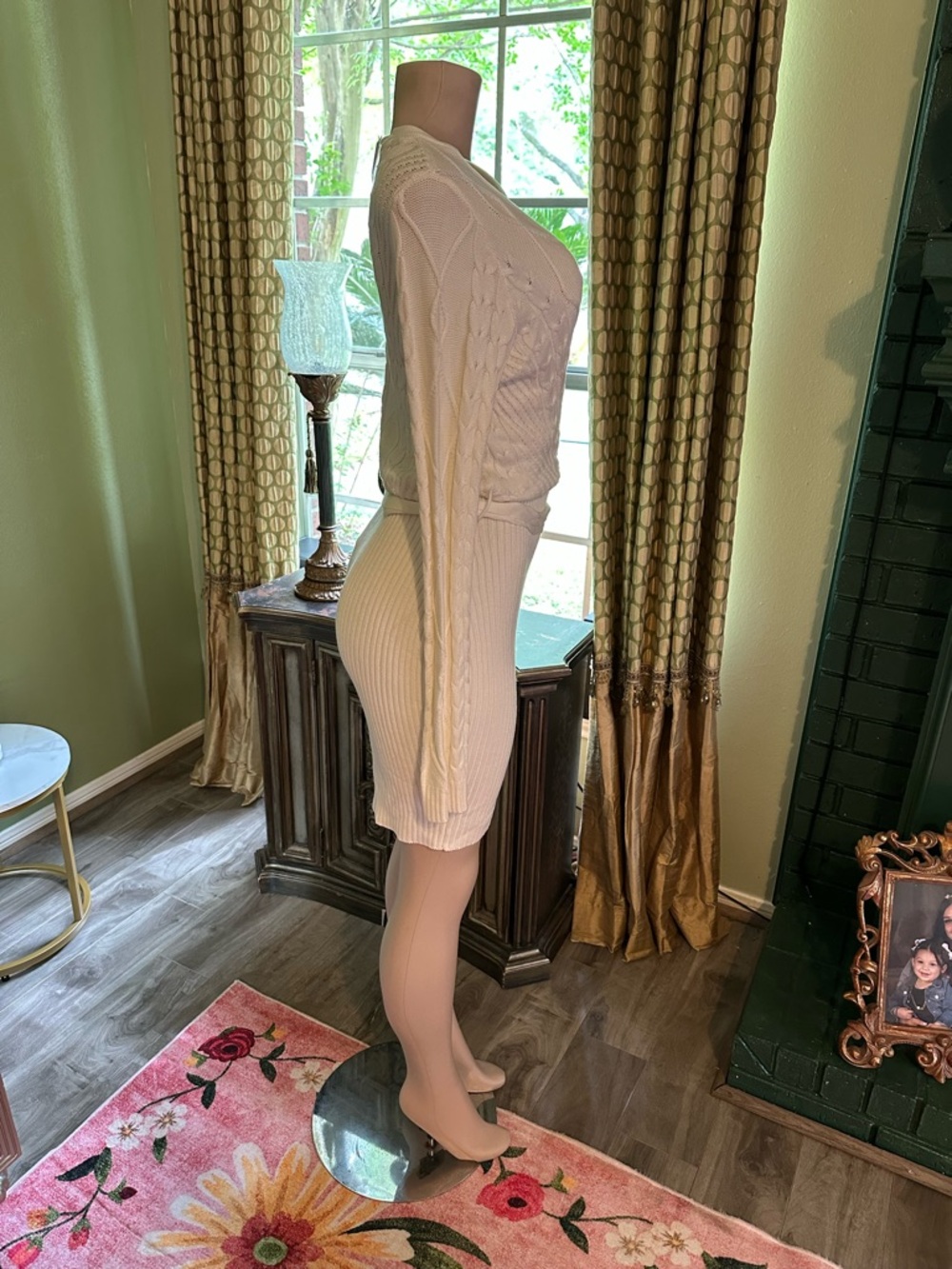 Guess Cream Wrap Cable Knit Long Sleeve Dress - Picture 5 of 8